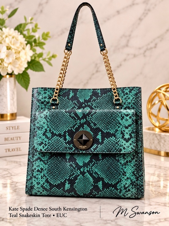 kate spade Handbags - Kate Spade Denee South Kensington Teal Snakeskin Leather Tote Shoulder Bag